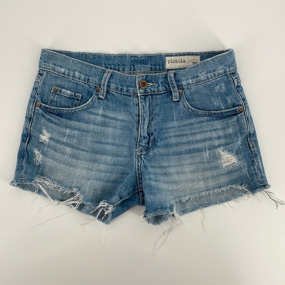 pistola Pants - Pistola | Mid Rise Cut Off Raw Hem Distressed Jean Shorts Size 26 P4024SB